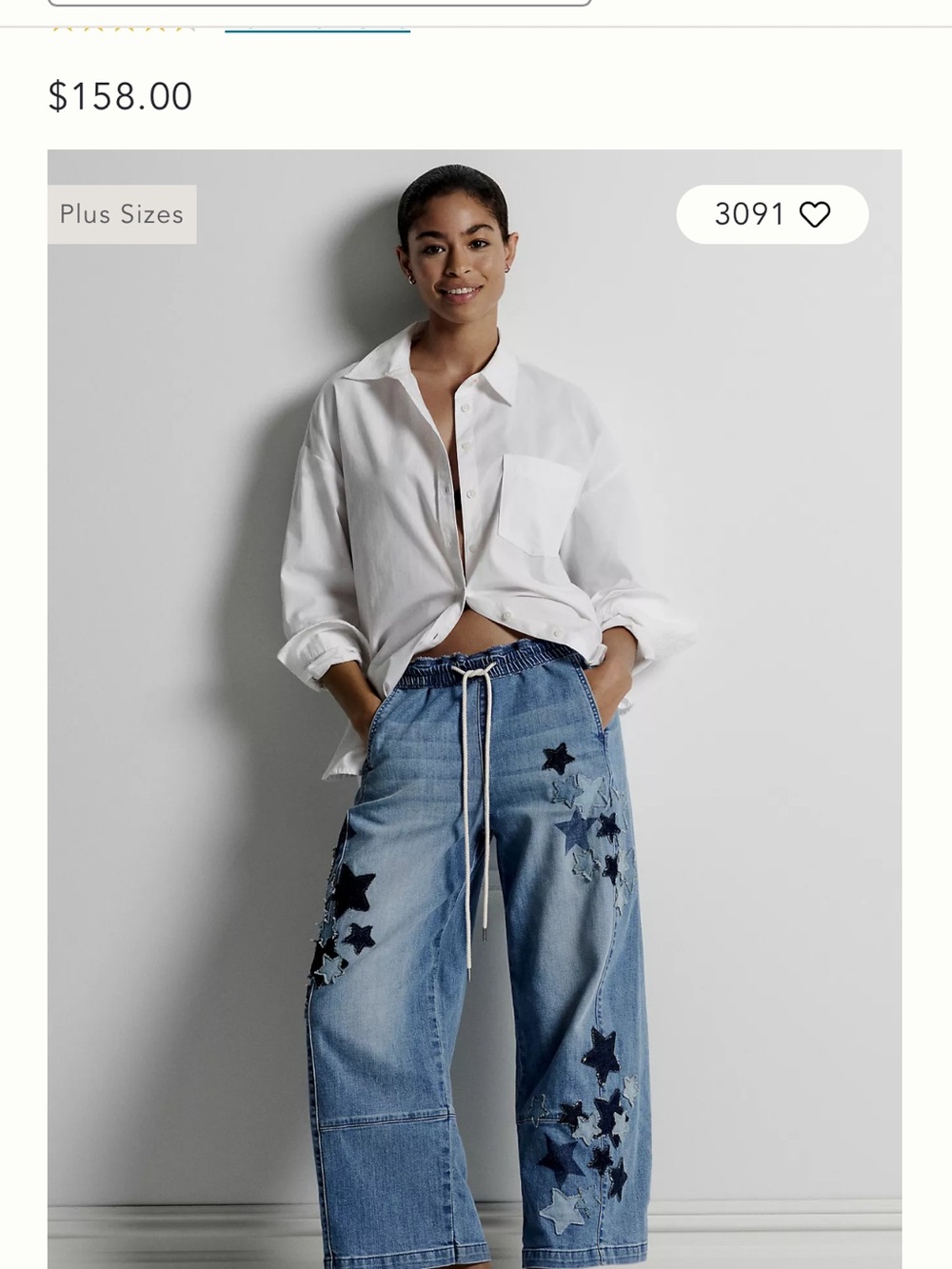 Pilcro Light Blue Wide-Leg Jeans with Star Appliqués